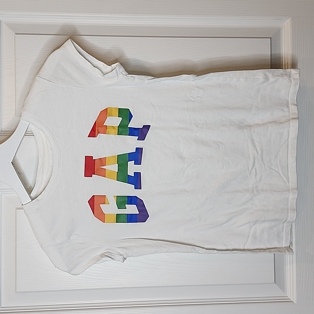 Gap Pride Rainbow Logo White Short Sleeve T-Shirt, Kids XL